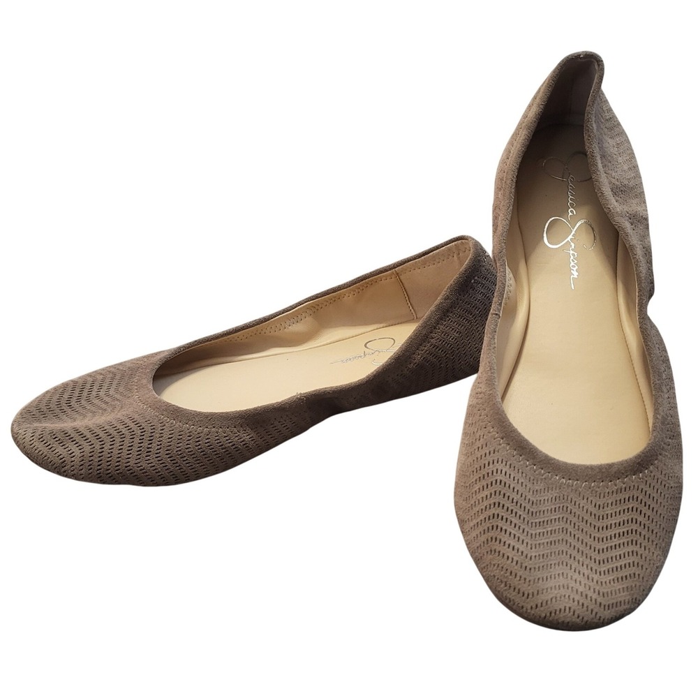 Jessica Simpson Taupe Suede Genuine Leather Perforated Ballet Flats size 11